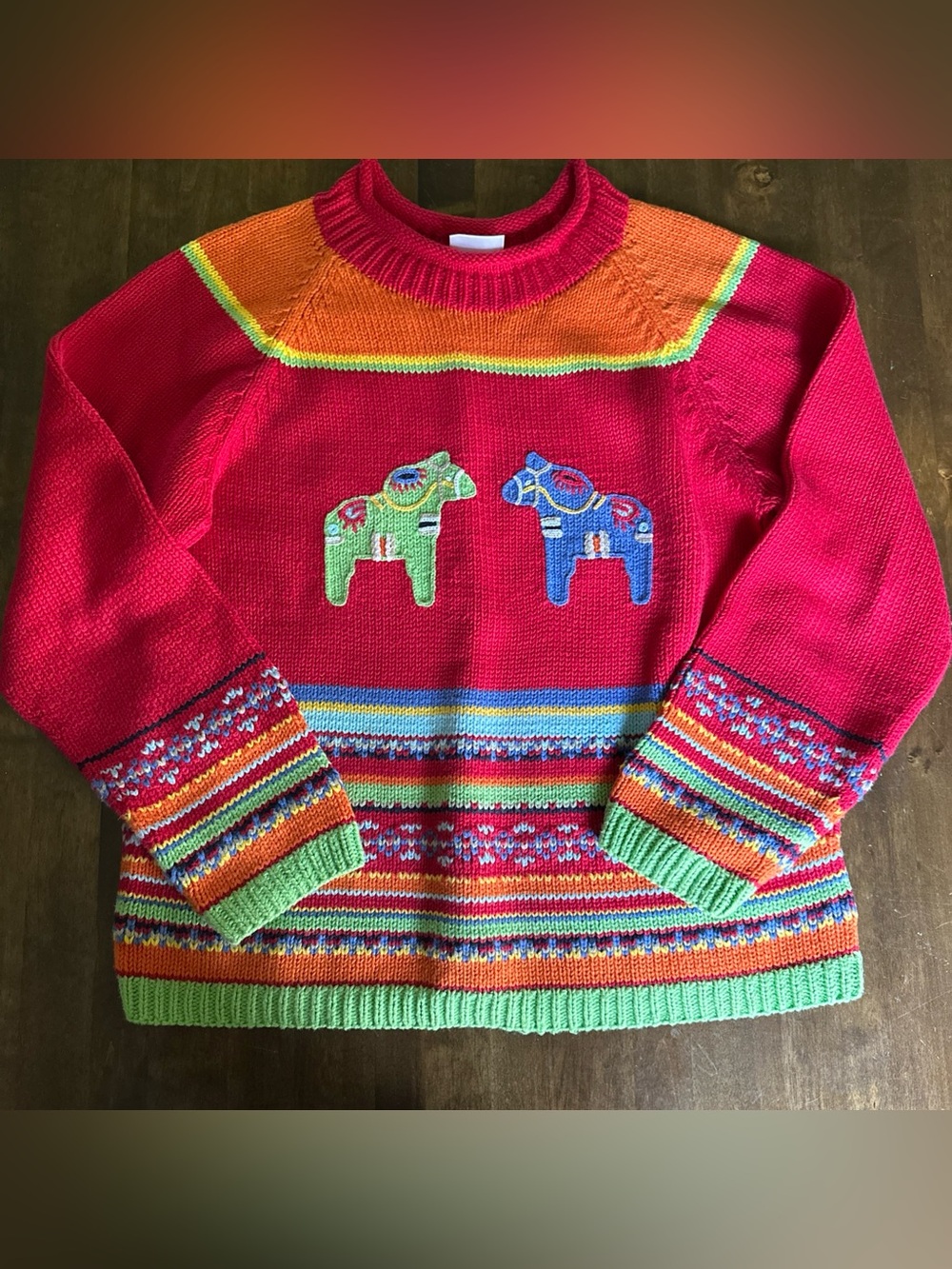 Hanna Andersson RED Dala Horse Sweater 160 (US 14-16 Youth) 100% Cotton RARE!